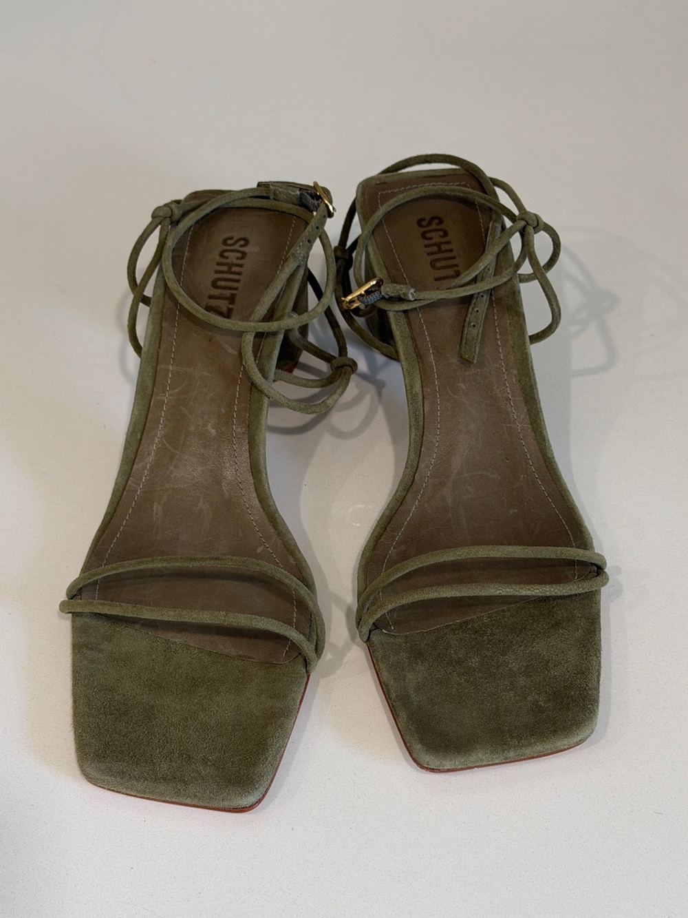 Schutz Suede Green Strappy Heel Sandal - Picture 11 of 15